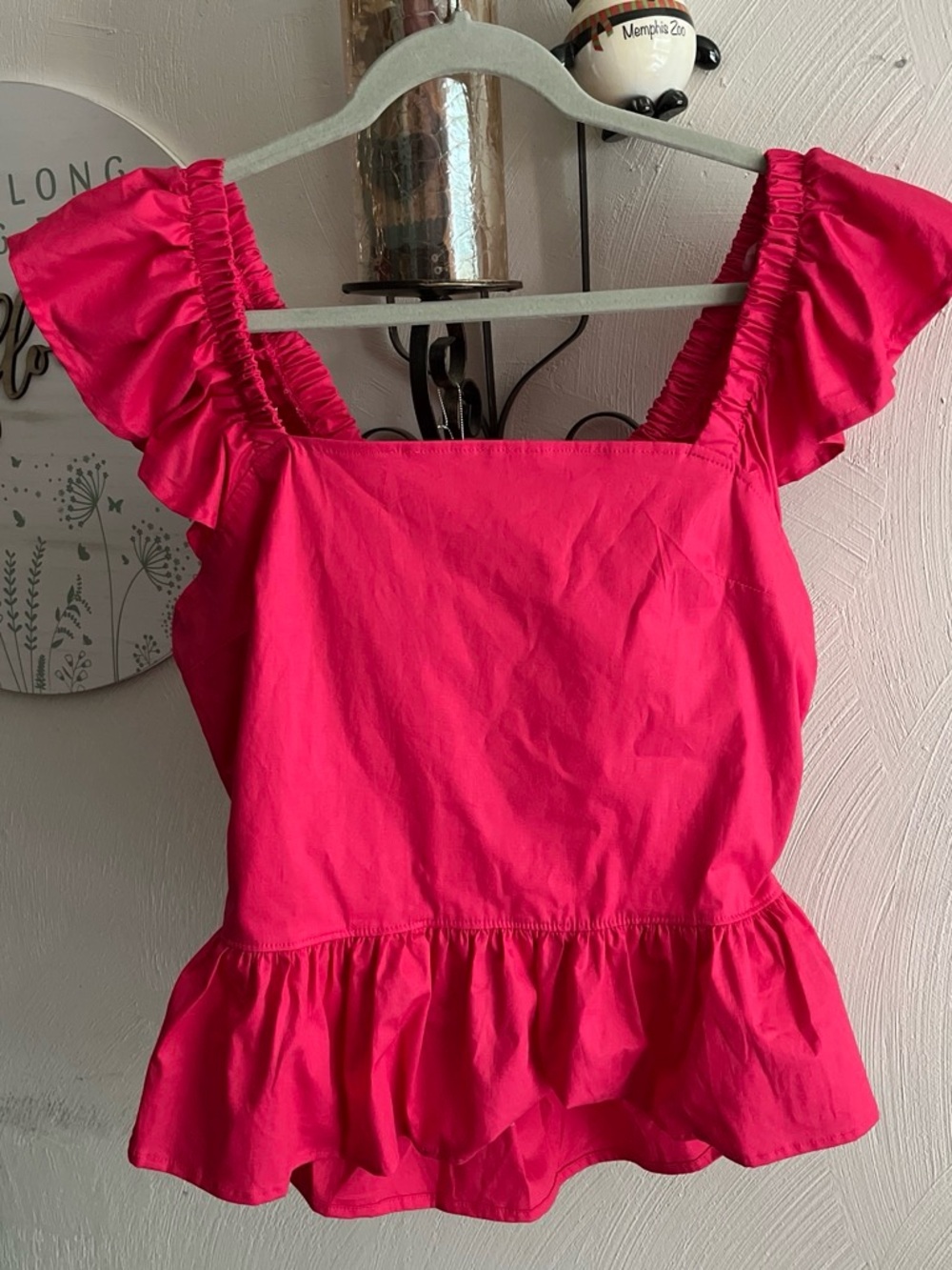 Women’s Pink Ruffle Sleeve Peplum Top